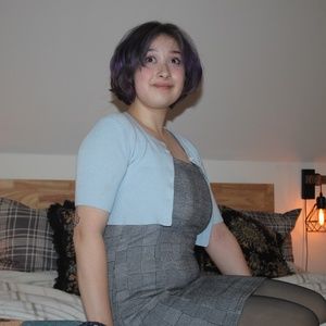 Forever 21 Grey and Black Artistic Plaid Pattern Mini Dress Square Neckline Med